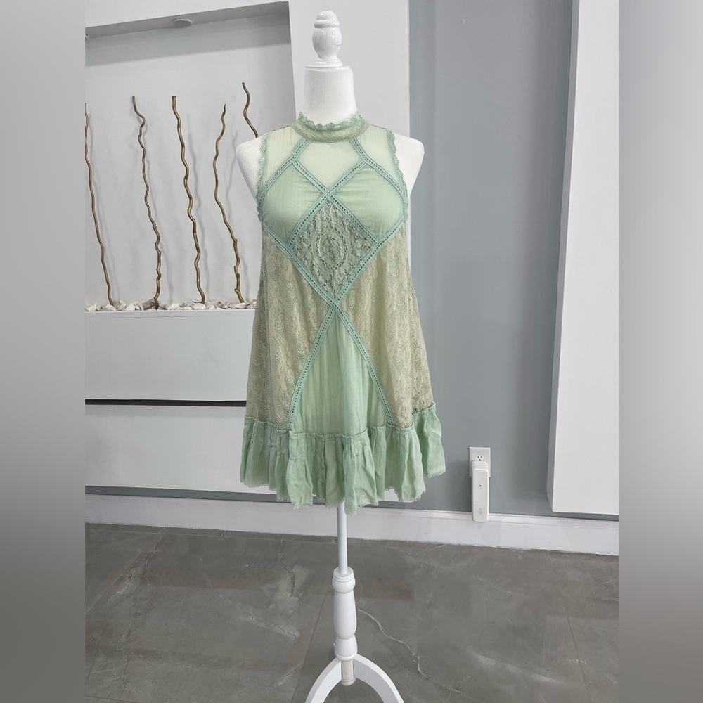 Free People Green Asymmetrical Ruffled Blouse